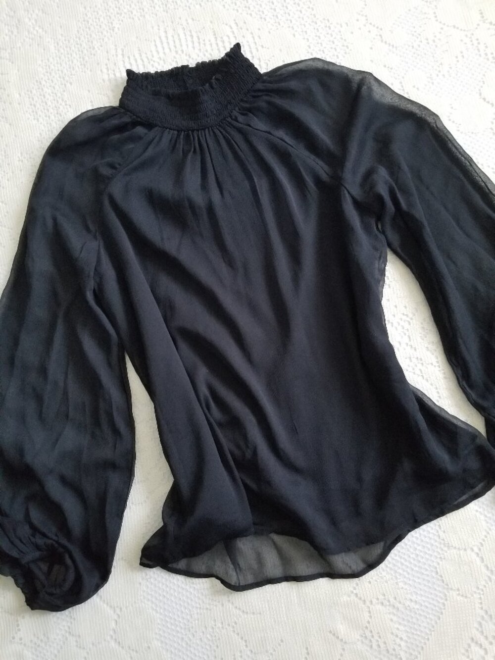 Joie Black Sheer Blouse Balloon Sleeves Small
